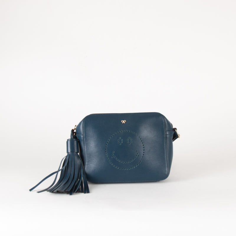 Anya Hindmarch Blue Leather Smiley Face Crossbody Bag