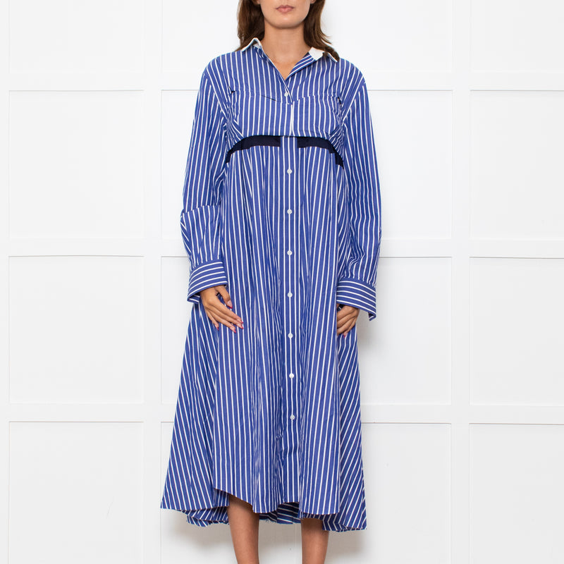 Sacai Blue White Stripes Button Up Shirt Cotton Dress