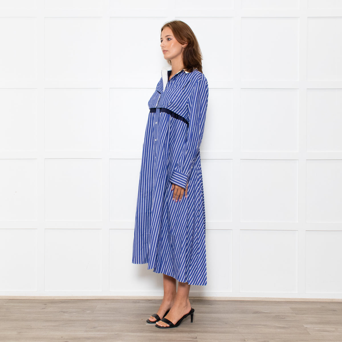 Sacai Blue White Stripes Button Up Shirt Cotton Dress