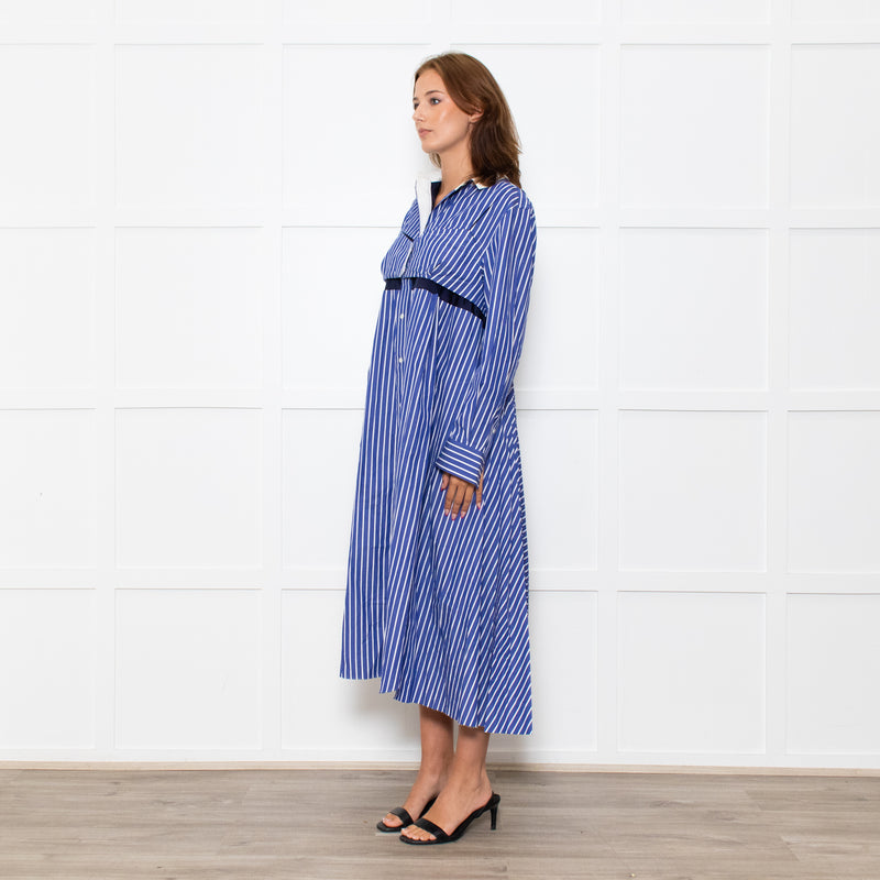Sacai Blue White Stripes Button Up Shirt Cotton Dress