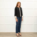 Pamela Milano Black Cream Trim Zip Up Top