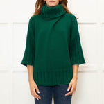 Daniel & Mayer Green Chunky Roll Neck  3/4 Length Sleeve Jumper