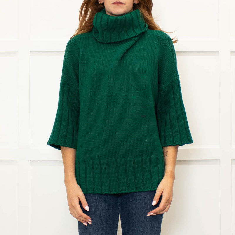 Daniel & Mayer Green Chunky Roll Neck  3/4 Length Sleeve Jumper