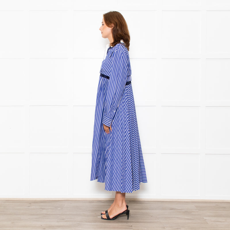 Sacai Blue White Stripes Button Up Shirt Cotton Dress