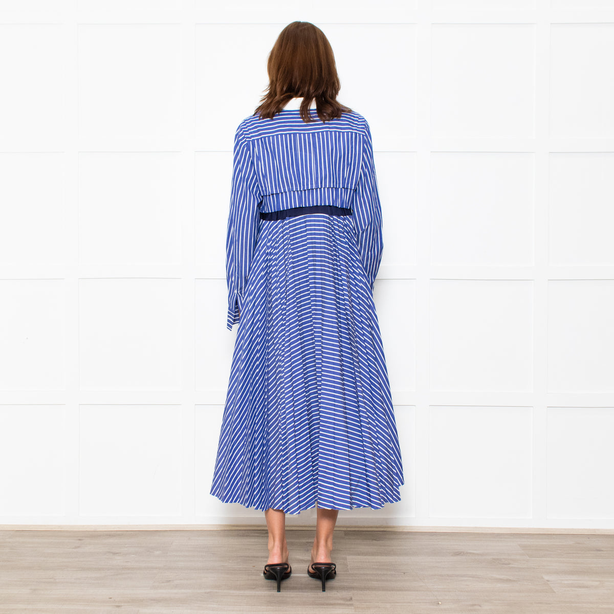 Sacai Blue White Stripes Button Up Shirt Cotton Dress