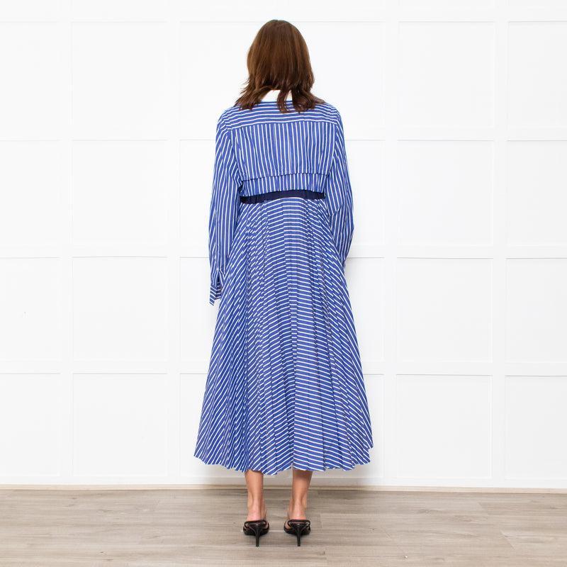 Sacai Blue White Stripes Button Up Shirt Cotton Dress