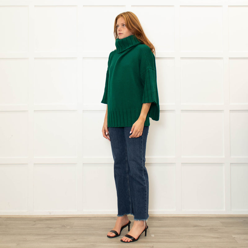 Daniel & Mayer Green Chunky Roll Neck  3/4 Length Sleeve Jumper