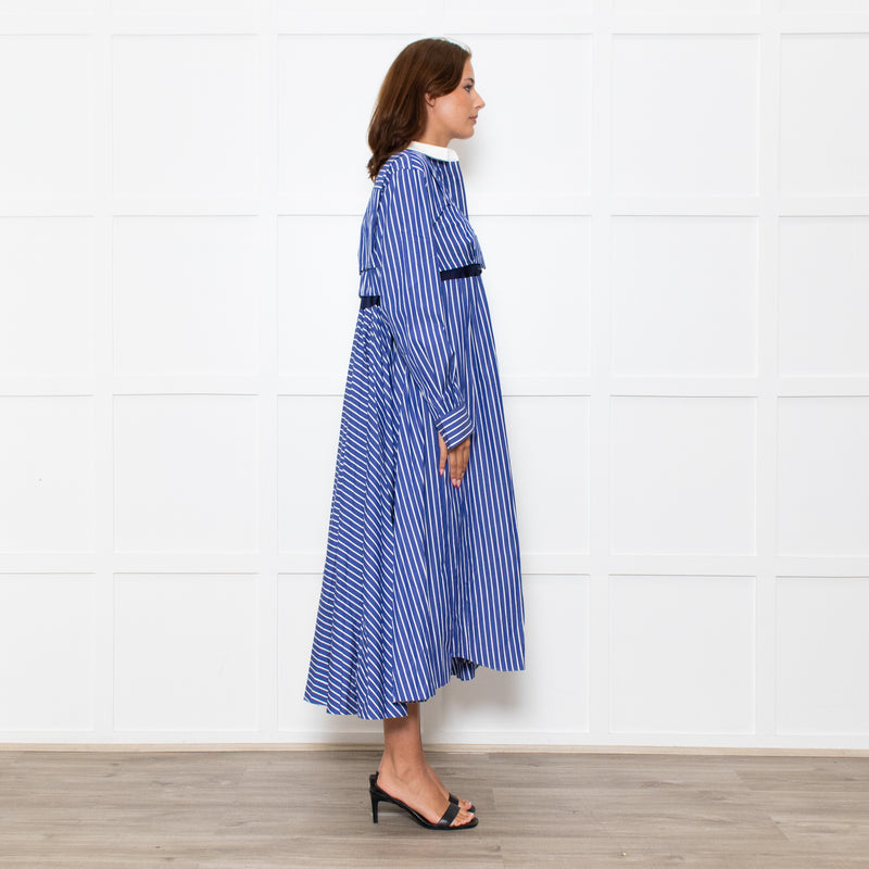 Sacai Blue White Stripes Button Up Shirt Cotton Dress