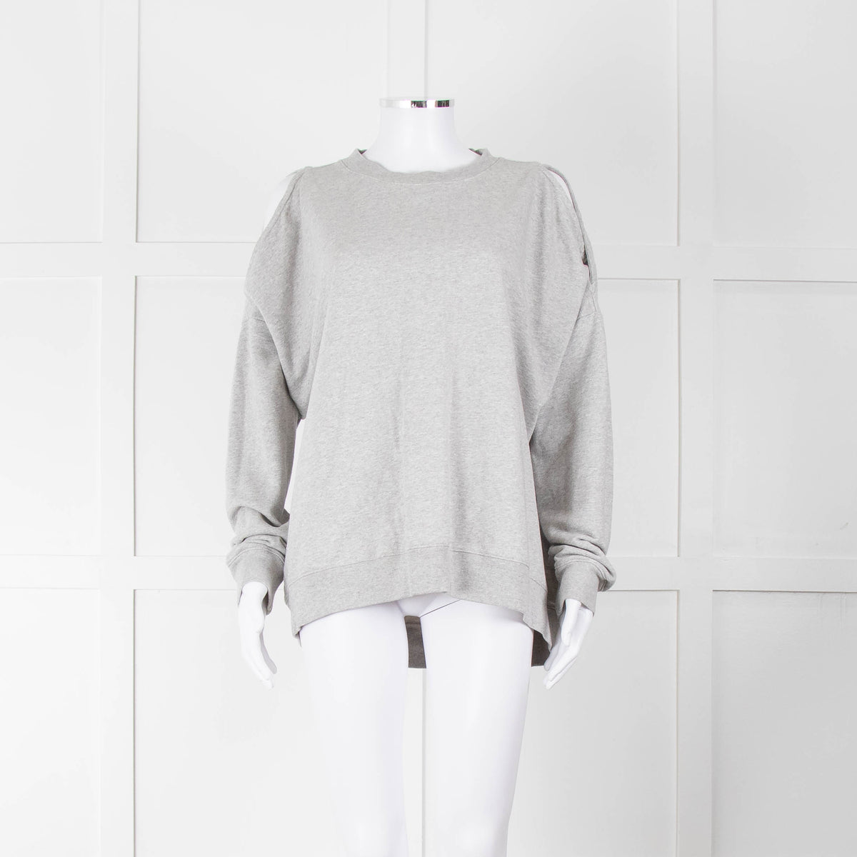All Saints Grey Cotton Split Shoulder Detail Sweatshirt