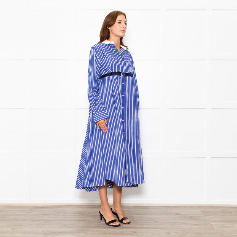 Sacai Blue White Stripes Button Up Shirt Cotton Dress