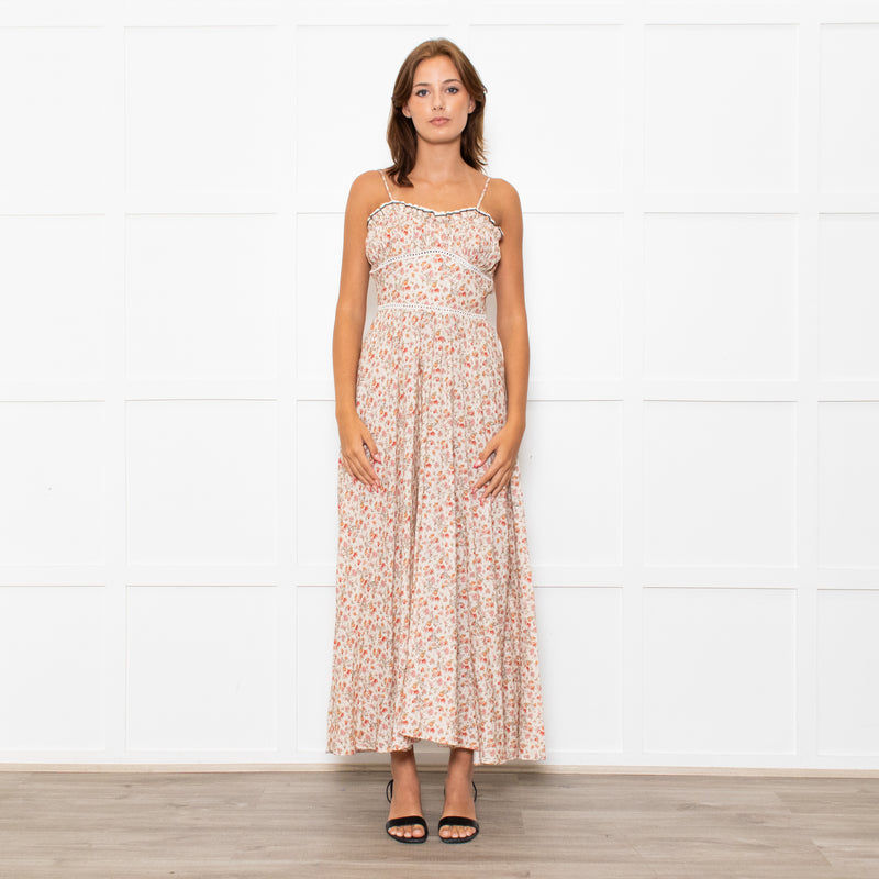 Lug Von Siga Beige Red Yellow Floral Sleeveless Midi Dress