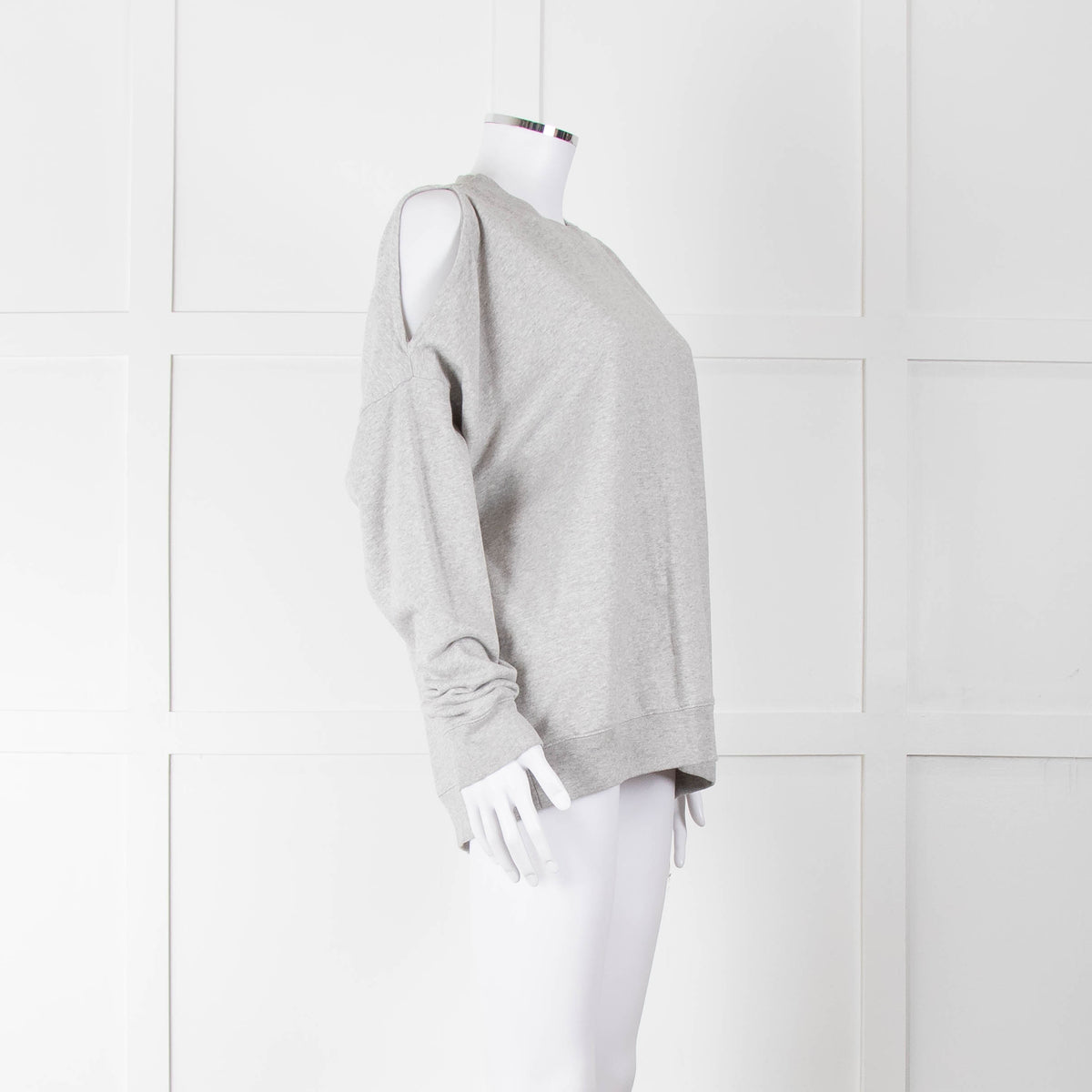 All Saints Grey Cotton Split Shoulder Detail Sweatshirt