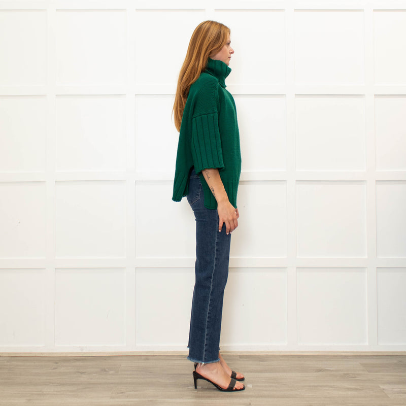 Daniel & Mayer Green Chunky Roll Neck  3/4 Length Sleeve Jumper