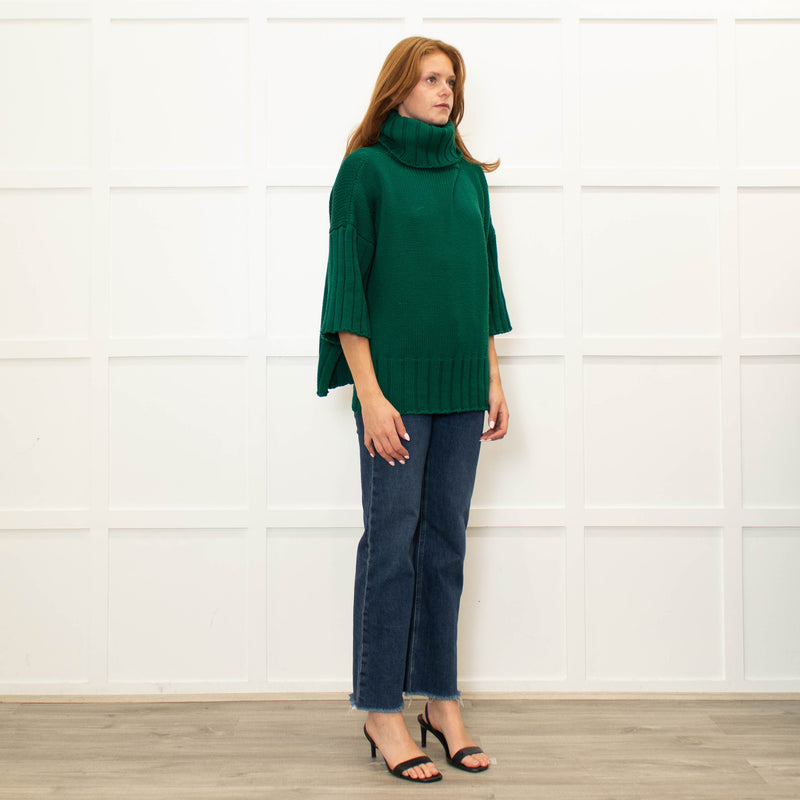 Daniel & Mayer Green Chunky Roll Neck  3/4 Length Sleeve Jumper