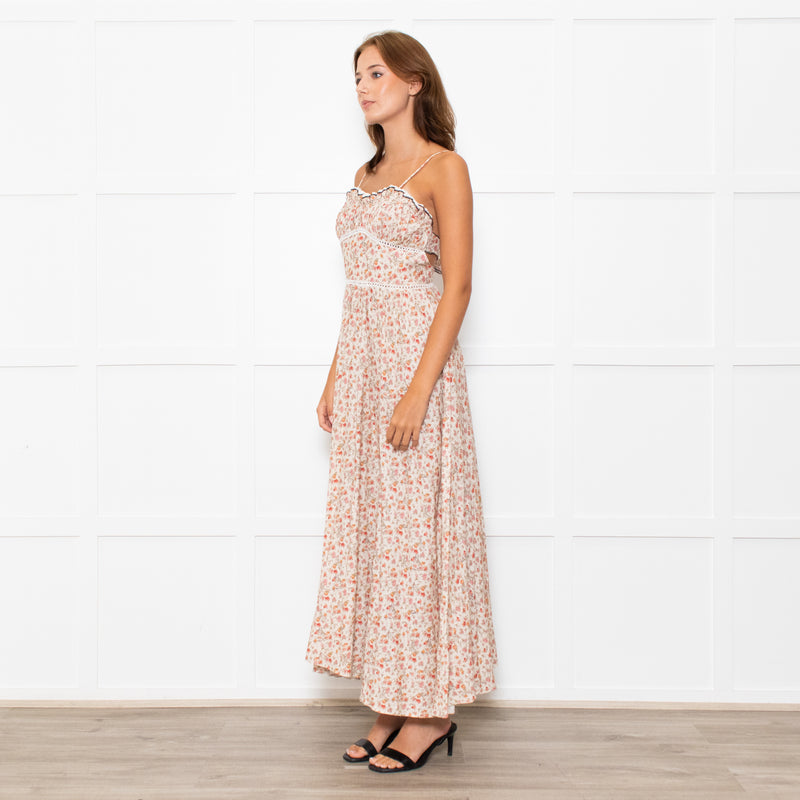 Lug Von Siga Beige Red Yellow Floral Sleeveless Midi Dress