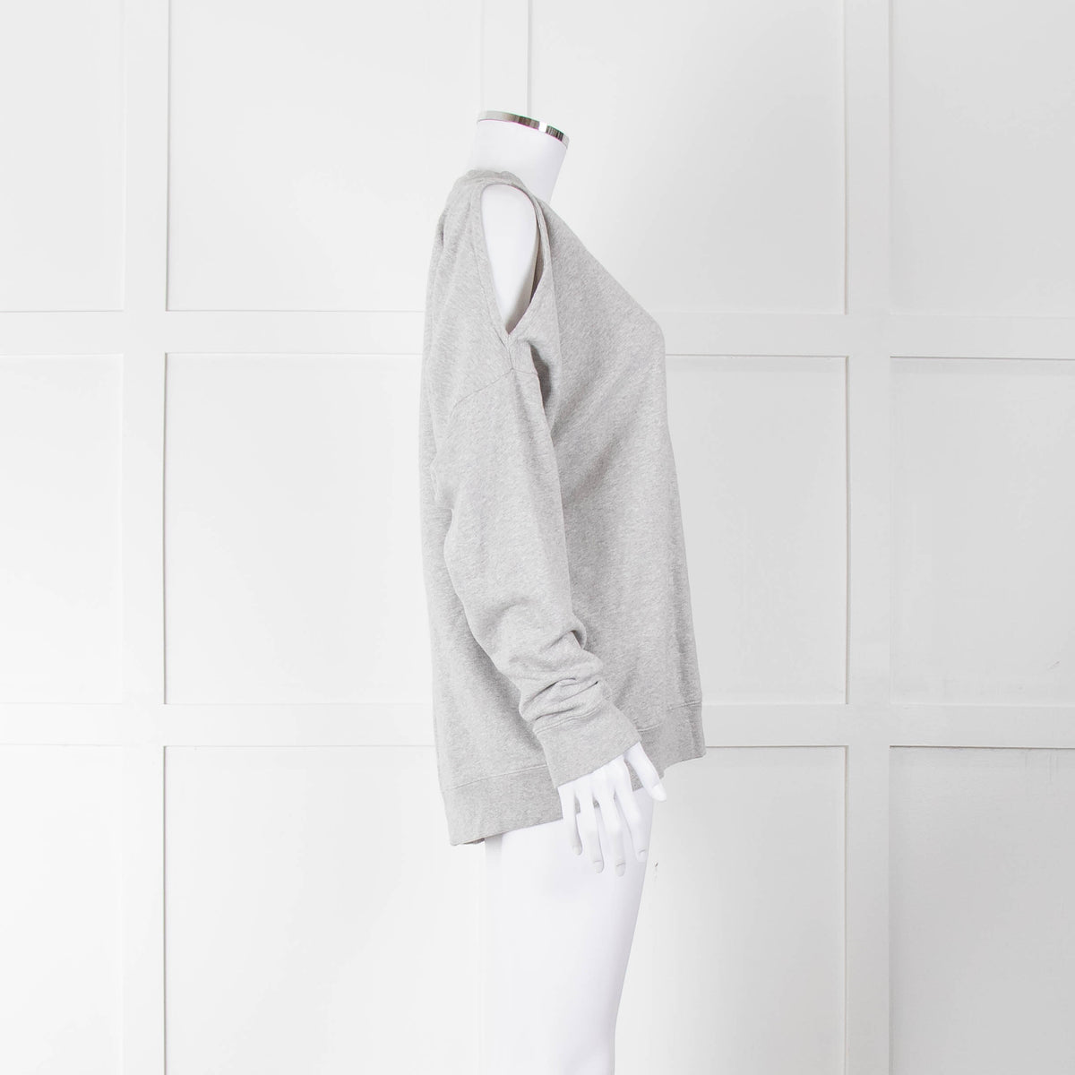 All Saints Grey Cotton Split Shoulder Detail Sweatshirt