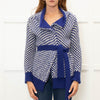 Malo Blue White Chunky Knit Cashmere Belted Cardigan