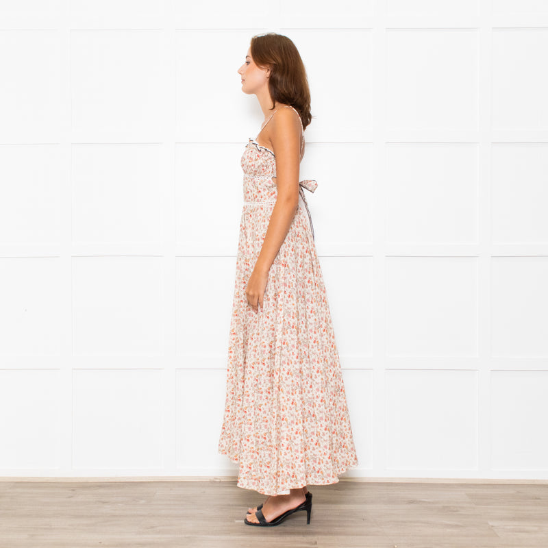 Lug Von Siga Beige Red Yellow Floral Sleeveless Midi Dress