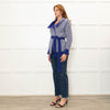 Malo Blue White Chunky Knit Cashmere Belted Cardigan