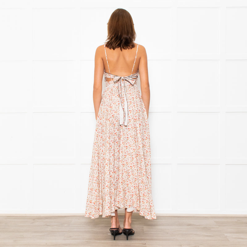 Lug Von Siga Beige Red Yellow Floral Sleeveless Midi Dress