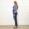 Malo Blue White Chunky Knit Cashmere Belted Cardigan