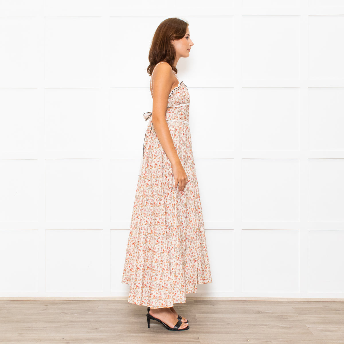 Lug Von Siga Beige Red Yellow Floral Sleeveless Midi Dress