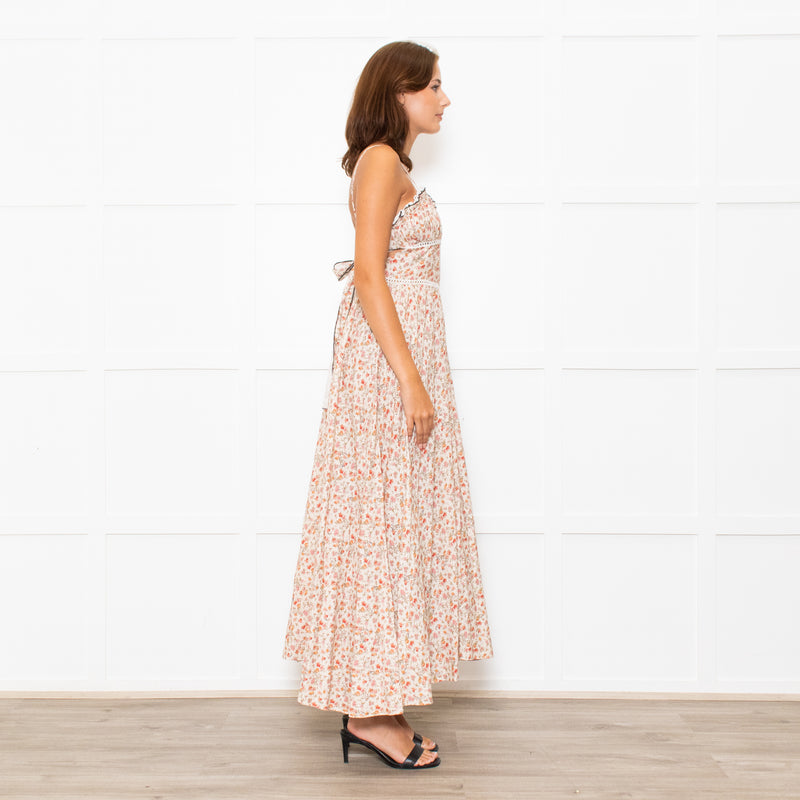 Lug Von Siga Beige Red Yellow Floral Sleeveless Midi Dress