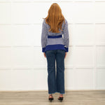 Malo Blue White Chunky Knit Cashmere Belted Cardigan