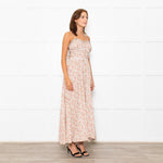 Lug Von Siga Beige Red Yellow Floral Sleeveless Midi Dress