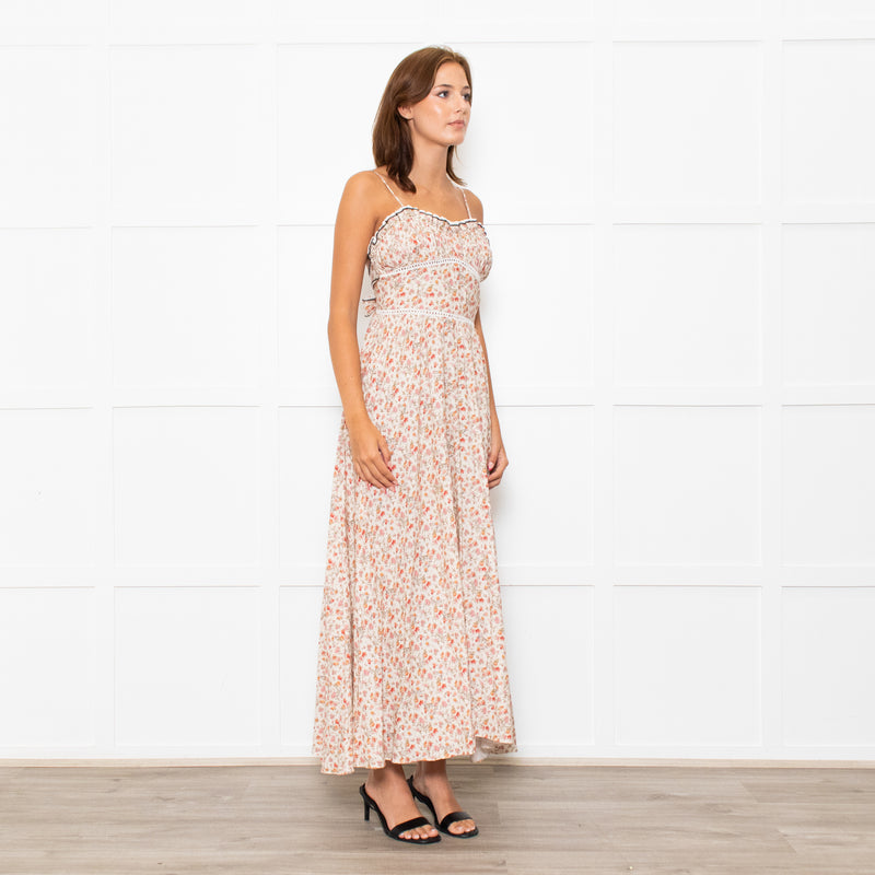 Lug Von Siga Beige Red Yellow Floral Sleeveless Midi Dress