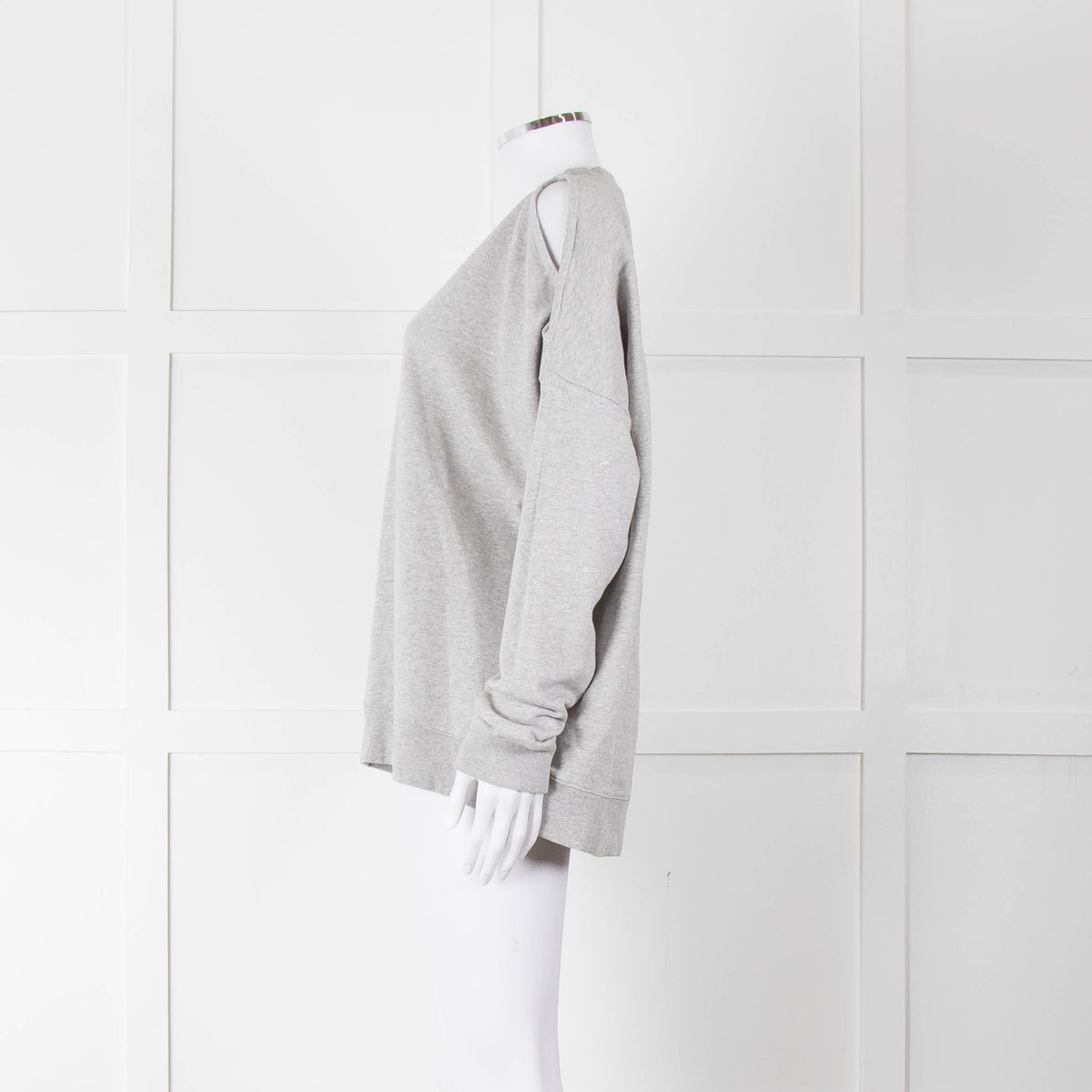 All Saints Grey Cotton Split Shoulder Detail Sweatshirt