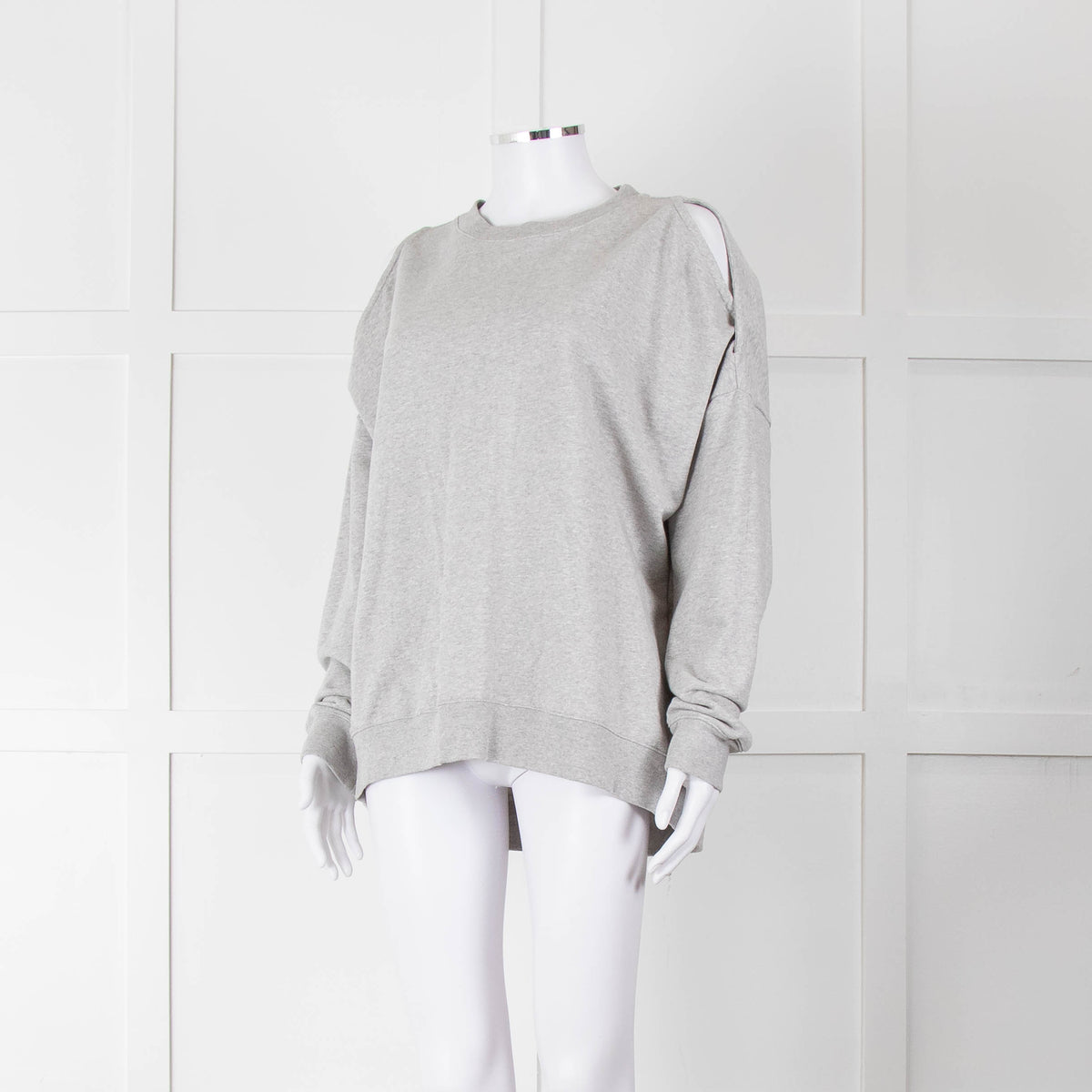All Saints Grey Cotton Split Shoulder Detail Sweatshirt