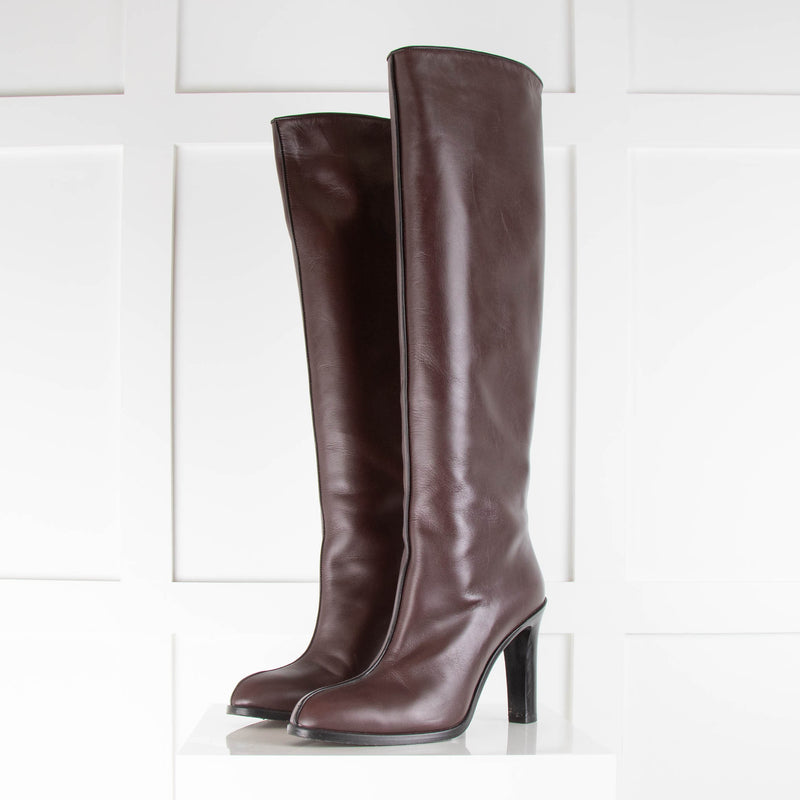 The Row Burgundy Leather Knee High Boots