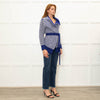 Malo Blue White Chunky Knit Cashmere Belted Cardigan