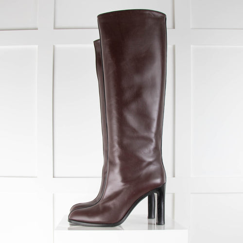 The Row Burgundy Leather Knee High Boots