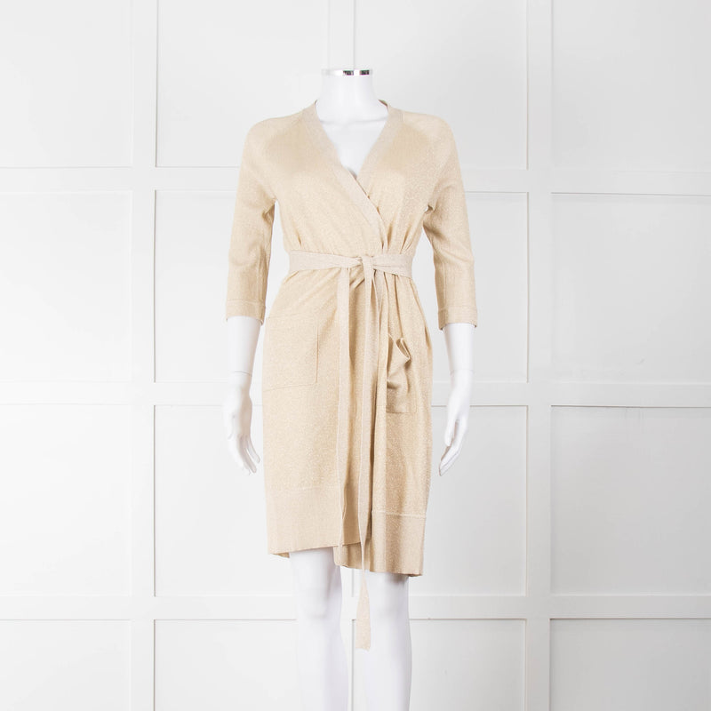 Diane Von Furstenberg Gold Lurex Long Belted Cardigan