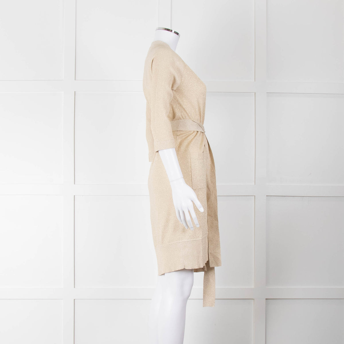 Diane Von Furstenberg Gold Lurex Long Belted Cardigan