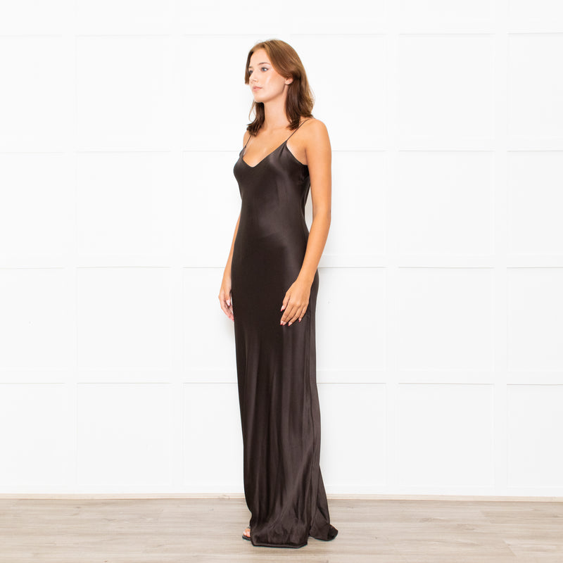 Nili Lotan Brown Satin Sleeveless Slip Dress