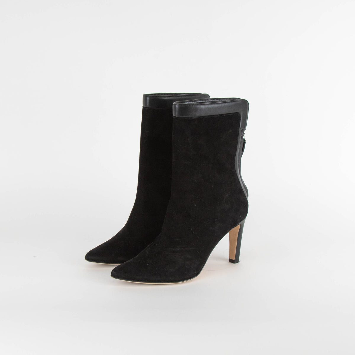 Manolo Blahnik Black Suede Heeled Ankle Boots