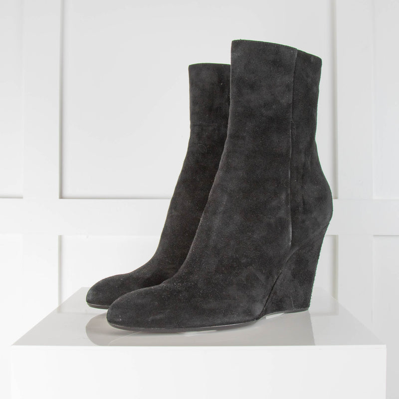 Barney's Black Suede Wedge Ankle Boots