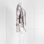 Dolce & Gabbana Light Grey Black Feathery Print Silk Button Up Shirt
