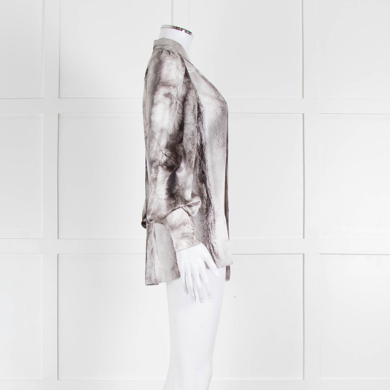 Dolce & Gabbana Light Grey Black Feathery Print Silk Button Up Shirt