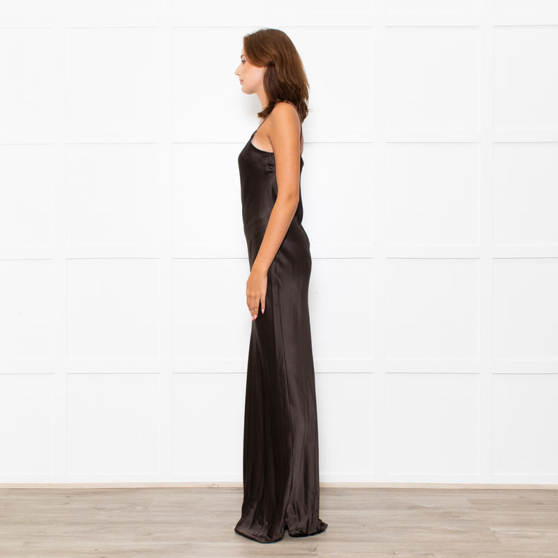 Nili Lotan Brown Satin Sleeveless Slip Dress