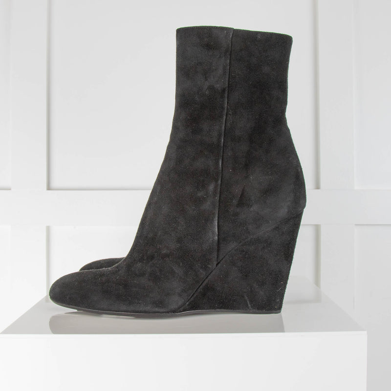 Barney's Black Suede Wedge Ankle Boots