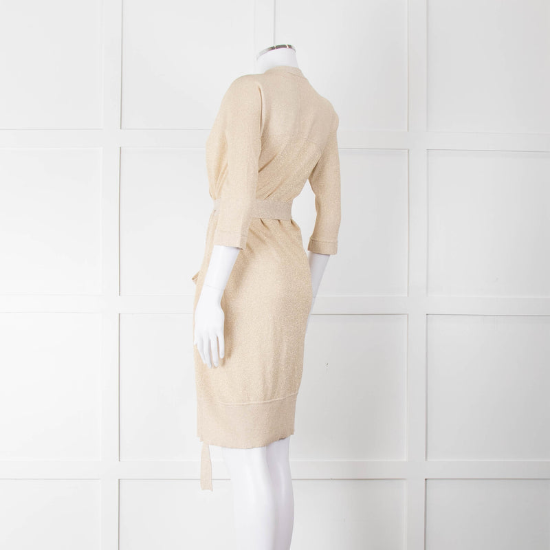 Diane Von Furstenberg Gold Lurex Long Belted Cardigan
