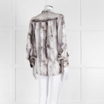 Dolce & Gabbana Light Grey Black Feathery Print Silk Button Up Shirt