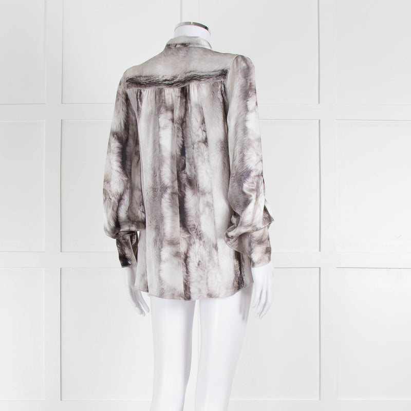 Dolce & Gabbana Light Grey Black Feathery Print Silk Button Up Shirt