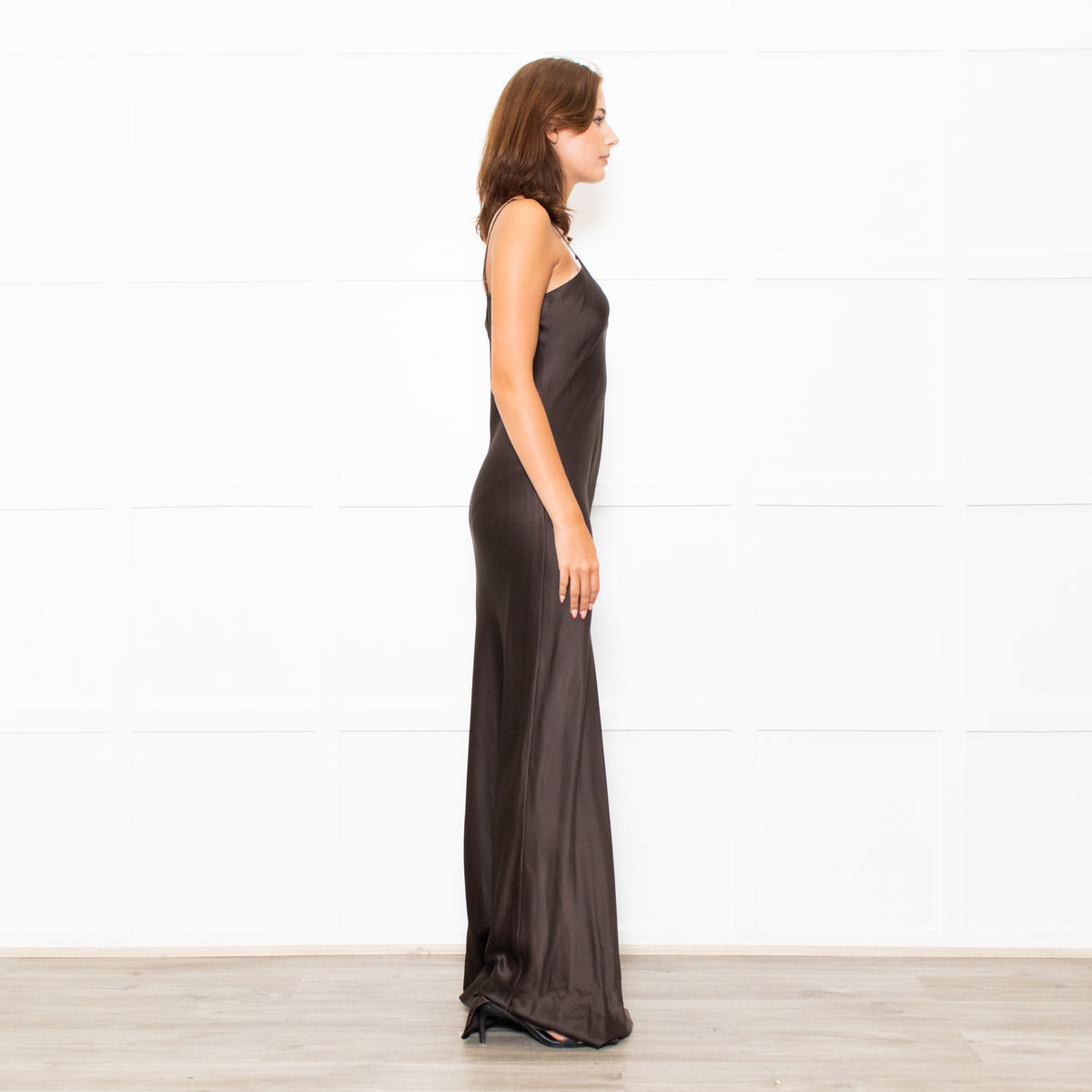 Nili Lotan Brown Satin Sleeveless Slip Dress