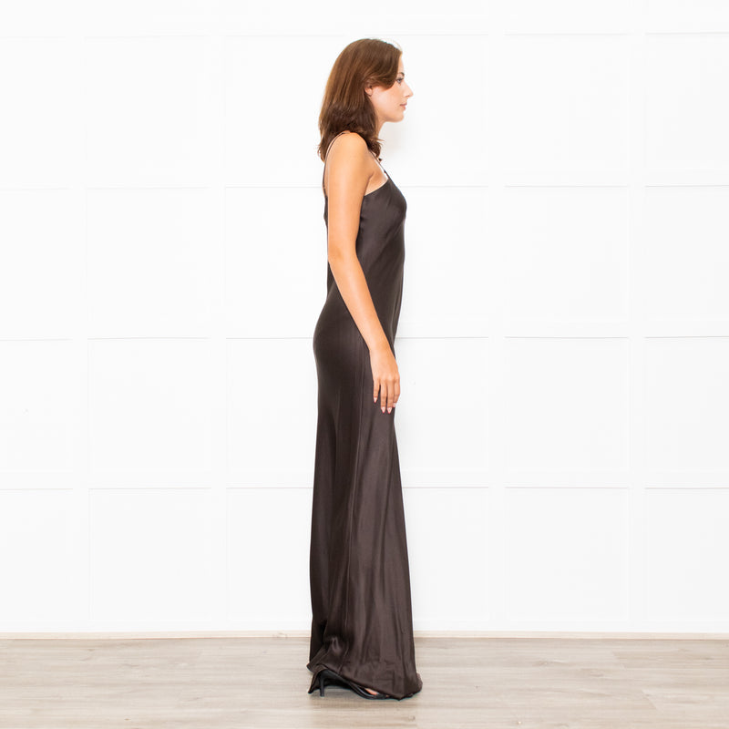 Nili Lotan Brown Satin Sleeveless Slip Dress