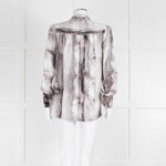 Dolce & Gabbana Light Grey Black Feathery Print Silk Button Up Shirt